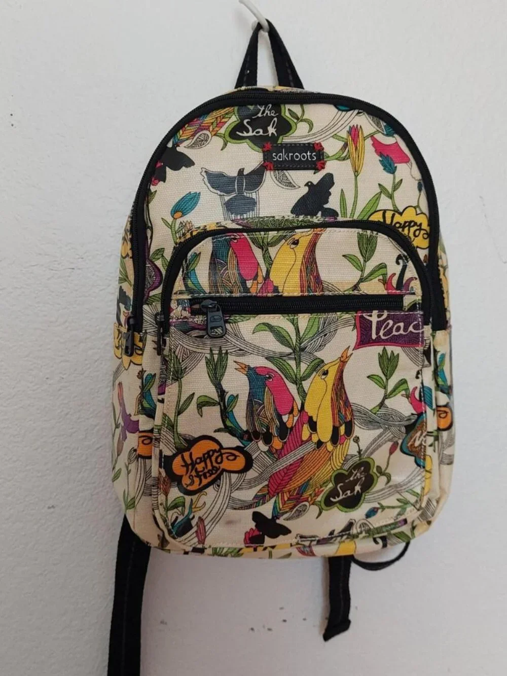 Sakroots blue black birds peace artist circle backpack with adjustable straps #b